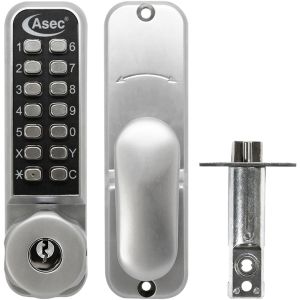 Asec AS3303 Push Button Lock with Key Override (Satin Chrome)