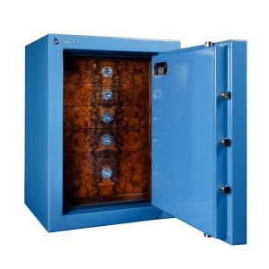 Barrington Luxury Blue Grade 2 Size 3E Safe with European Walnut Burr Veneer 5 Drawer unit